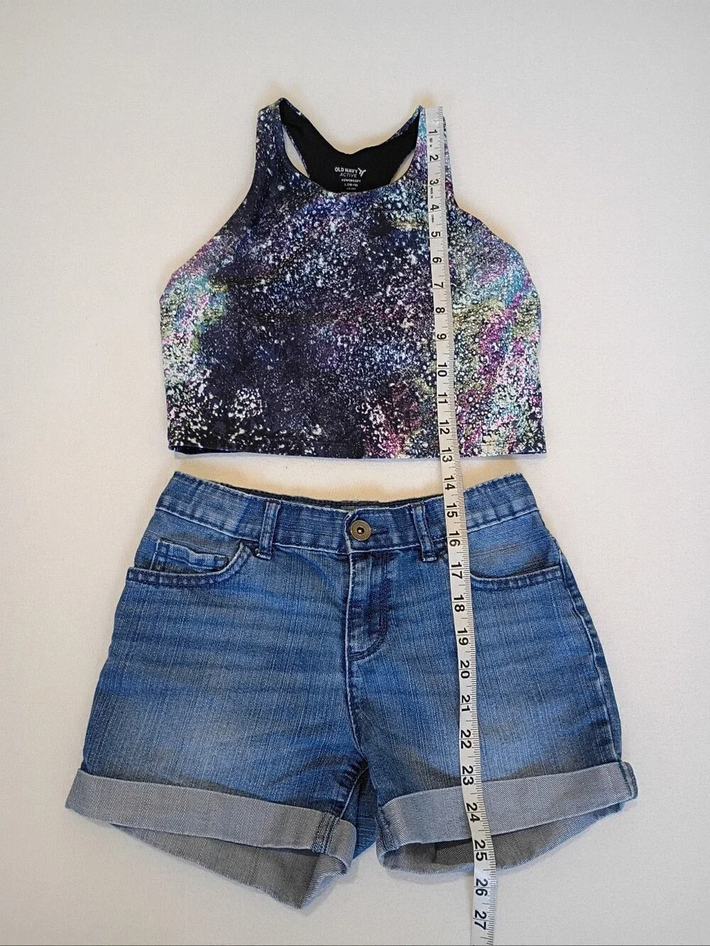 Old Navy Girls PowerSoft Galaxy Crop Top 10/12 & PLACE Denim Shorts Set Size 10